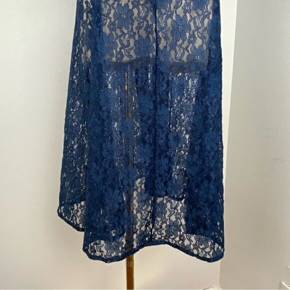 Vintage Blue Lace Midi Dress M-L Romantic Grunge Feminine Cottagecore Whimsigoth - Picture 6 of 13